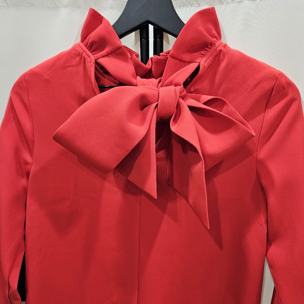 NWT Tuckernuck Daphne Dress Poppy Red Mini Preppy Bowtie Collar Pockets XXS - Picture 9 of 14